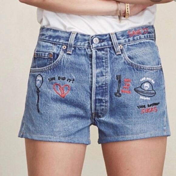Reformation Embroidered Vintage Levi's 501 Shorts - Picture 6 of 9